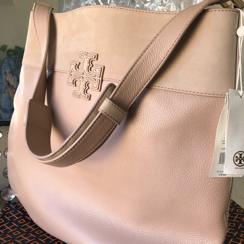 NWT stacked T mixed material hobo